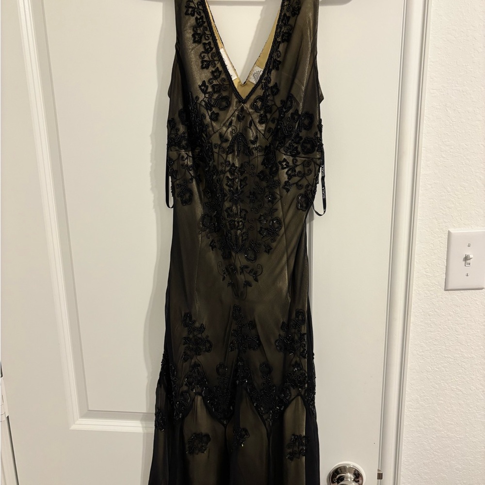 Scala Black and Gold Backless Dress